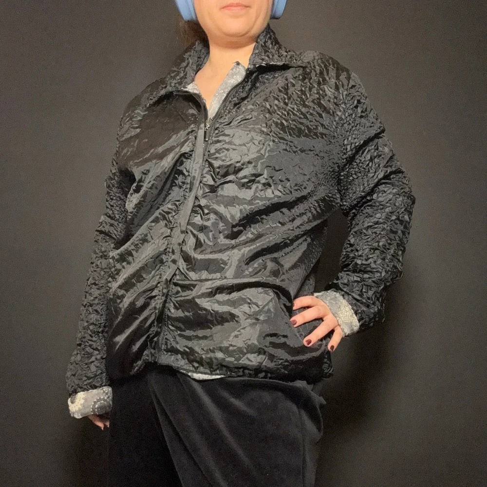 Vtg Y2K UbU Reversible Paisley Zip Jacket Metallic Floral Abstract Retro Silvr L